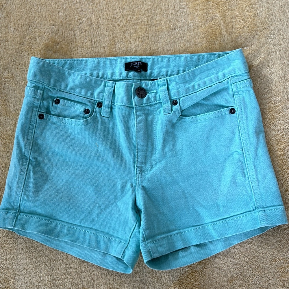 J.Crew green denim stretch shorts size 0